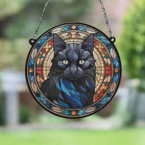 Cat Black Stained Glass Effect Suncatcher